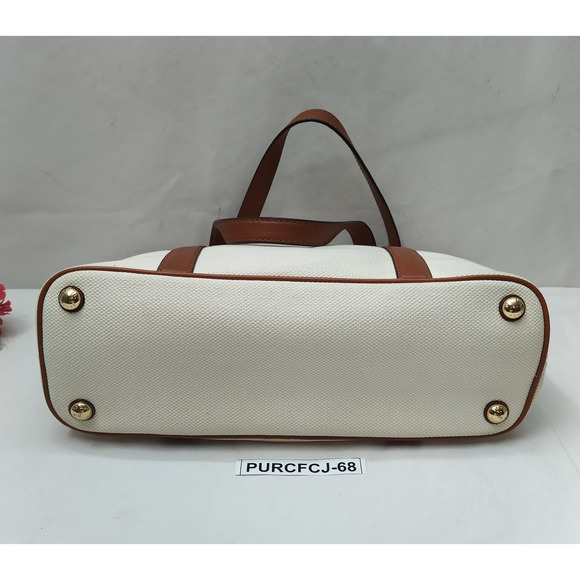 Michael Kors Jet Set Ivory Canvas Leather Trim Double Handles Tote Bag - Picture 7 of 16